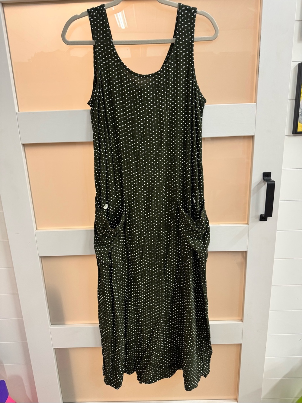 Vintage April Cornell Dark Green  Polka Dot Pocket Dress